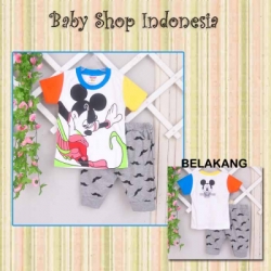 LU262 Setelan Kaos Mickey Mustache 65 Biru  large